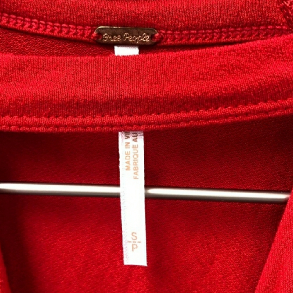 Free People Red Choker Neckline Deep V Opening Knotted Bodice Top size S - Picture 4 of 8